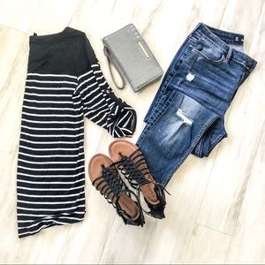 M Cable & Gauge Black & White Top 3/4 Sleeves